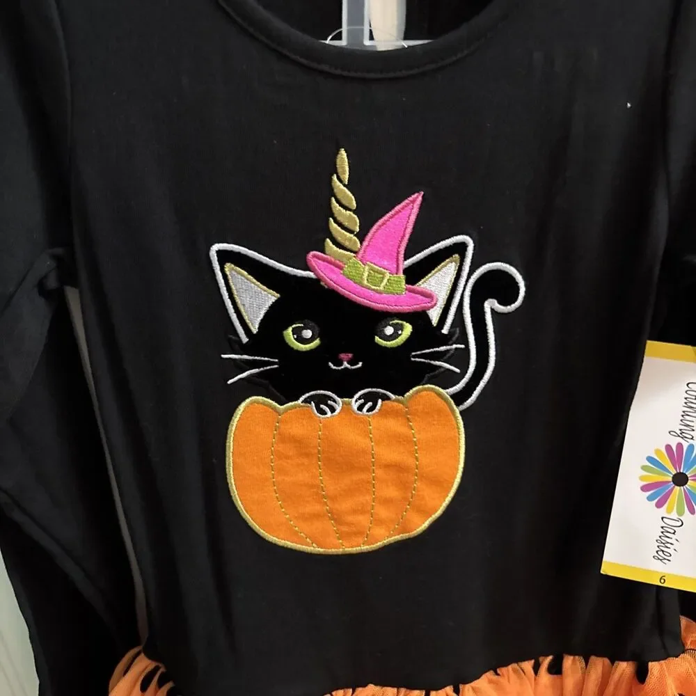 Girls Counting daisies Halloween Outfit Dress Tutu Leggings 2 Pc Set Size 6 NWT